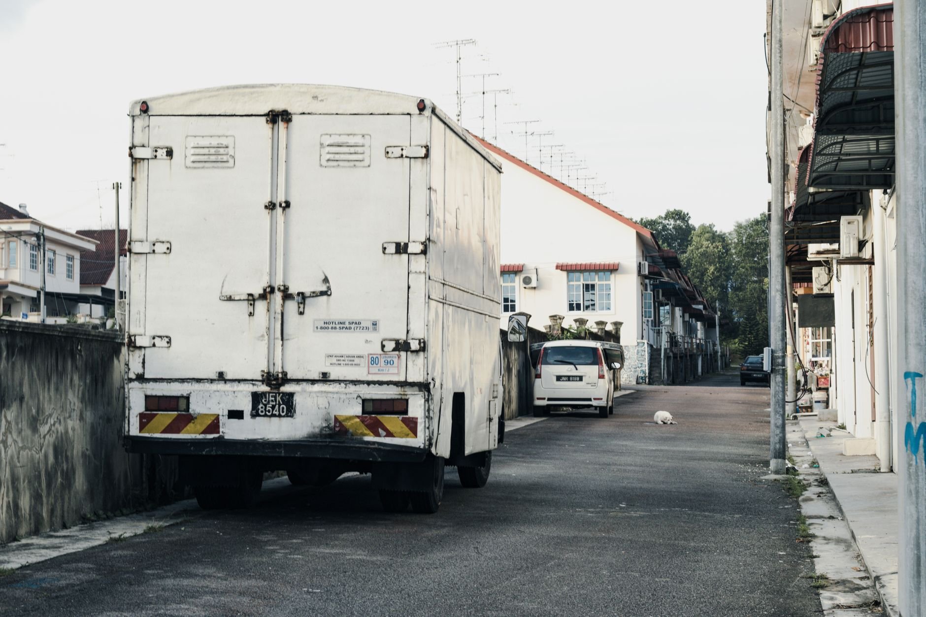 Quiet residential neighborhood with trucks — the kind of communities GatorBack serves year-round